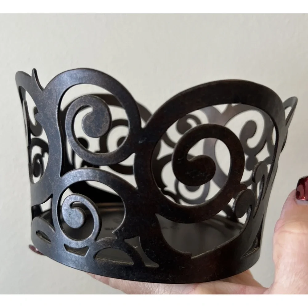 PartyLite‎ Rustic Swirl 3 Wick Candle Jar Holder Antique Bronze 2013 Retired EUC - Picture 4 of 9